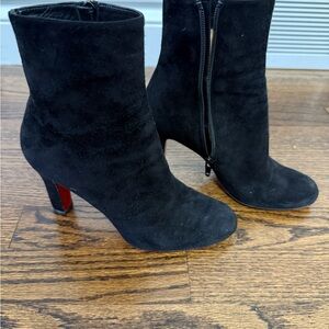 Christian Louboutin Black Suede Heeled Boots MISS TACK BOOTY 85 VEAU VELOURS